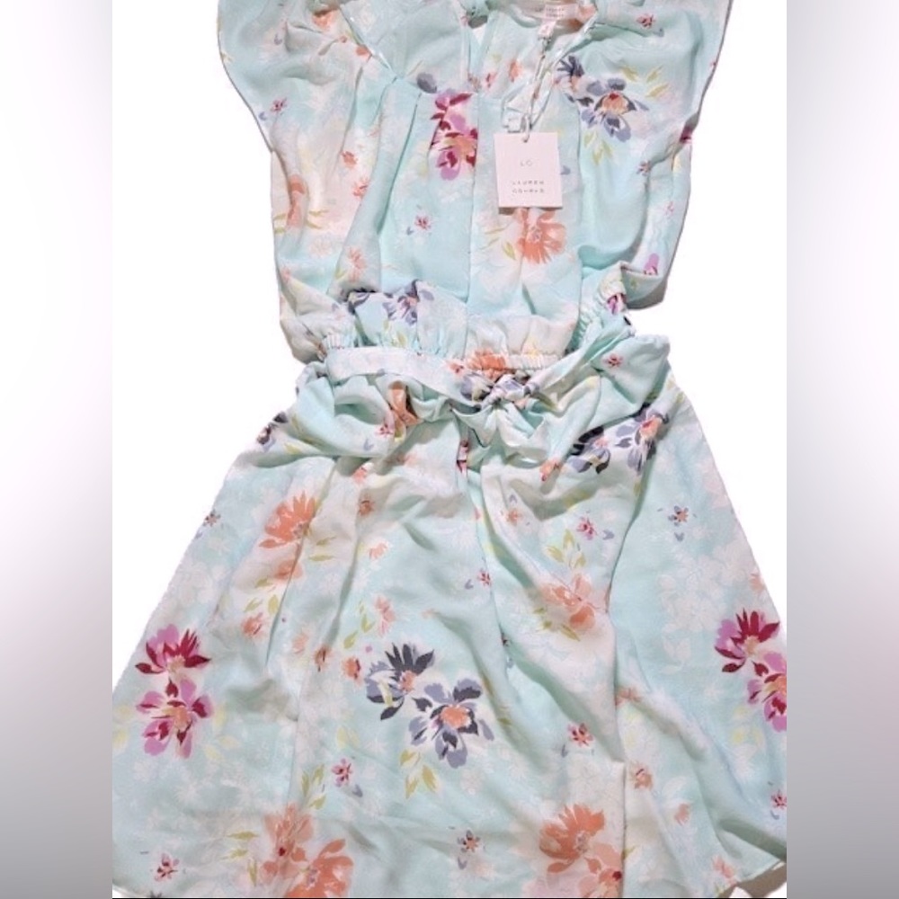 LC Lauren Conrad Mint Floral MIDI Belt Dress